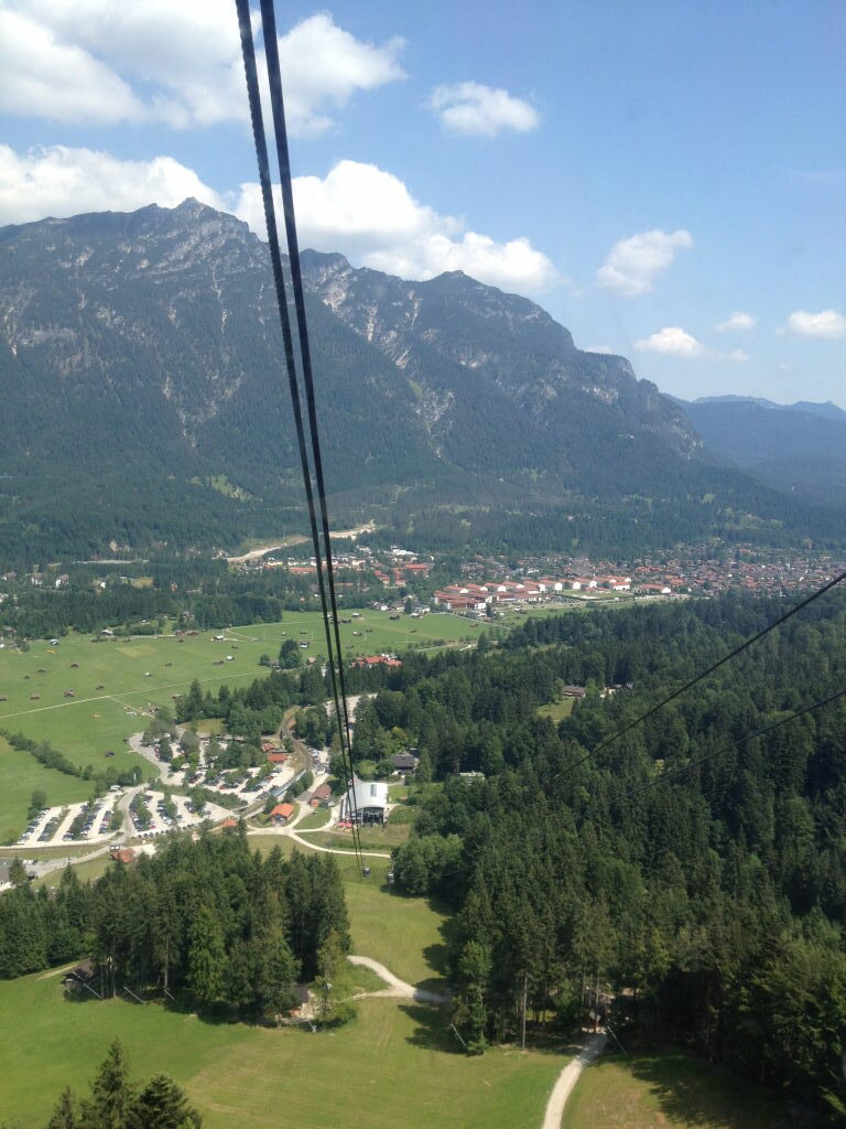 Blick aus der Alpspitzbahn auf Garmisch-Partenkirchen und die Bayerischen Alpen