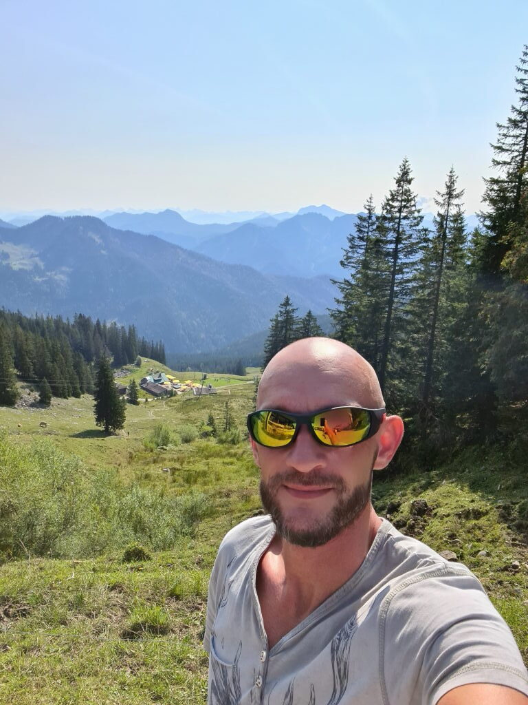 Selfie Panorama am Taubenstein beim Spitzingsee im September 2020