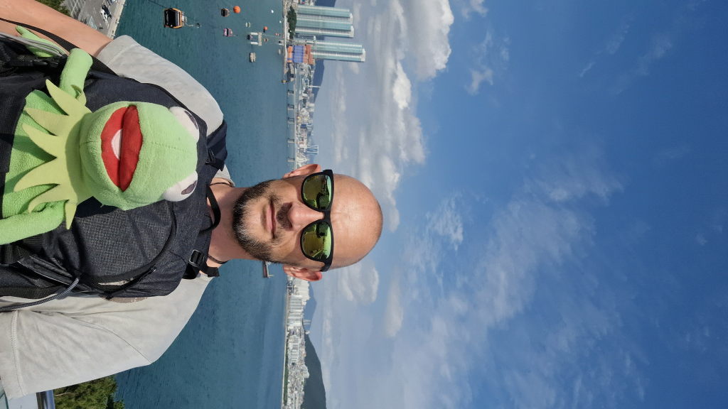 Selfie mit Kermit Busan-Panorama Seilbahn im Hintergrund