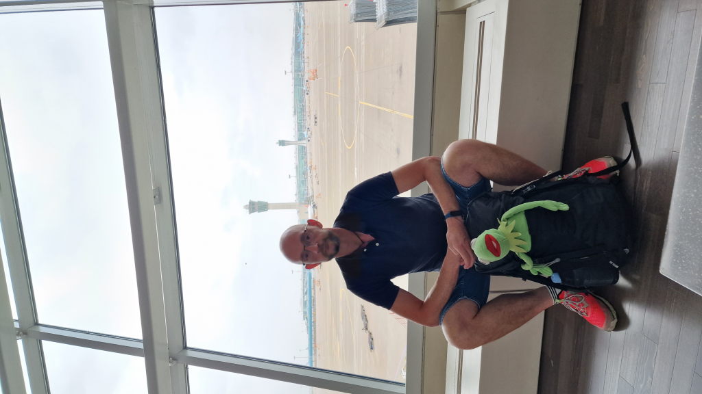 Selfie mit Kermit am Flughafen Incheon auf Fensterbrett