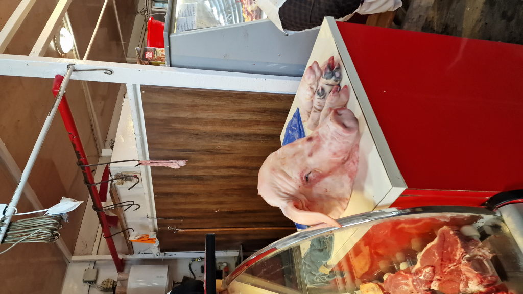 Steinrelief an rotem Gebäude am Kutaisier Markt