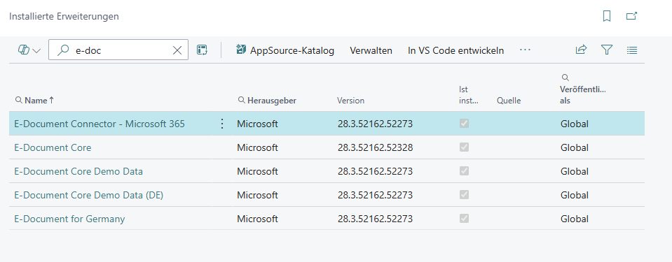 Erweiterungsverwaltung mit den beiden installierten E-Document-Apps